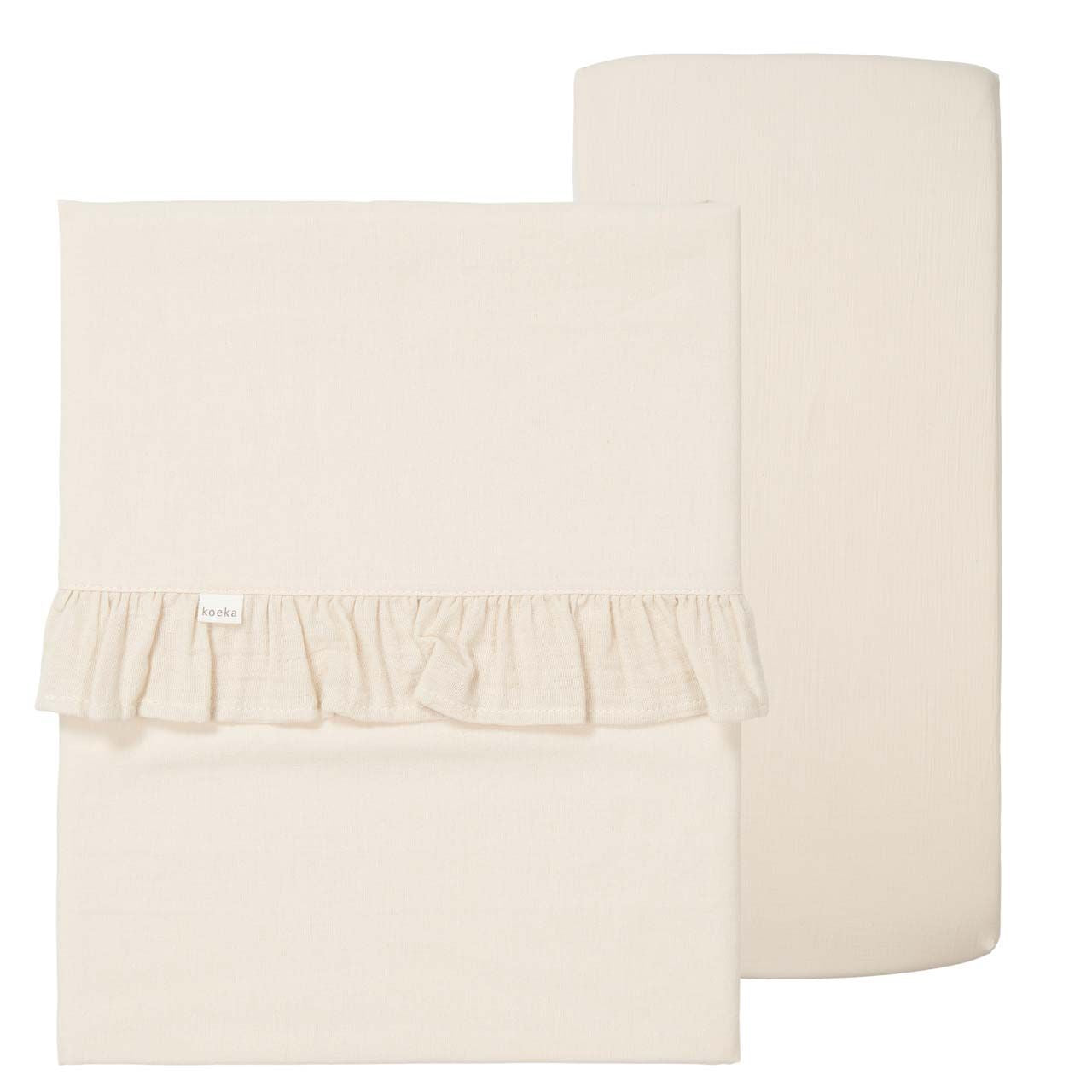 Koeka Flat Sheet And Fitted Sheet Set - Ruffle Faro Crib / Warm White - Hola BB
