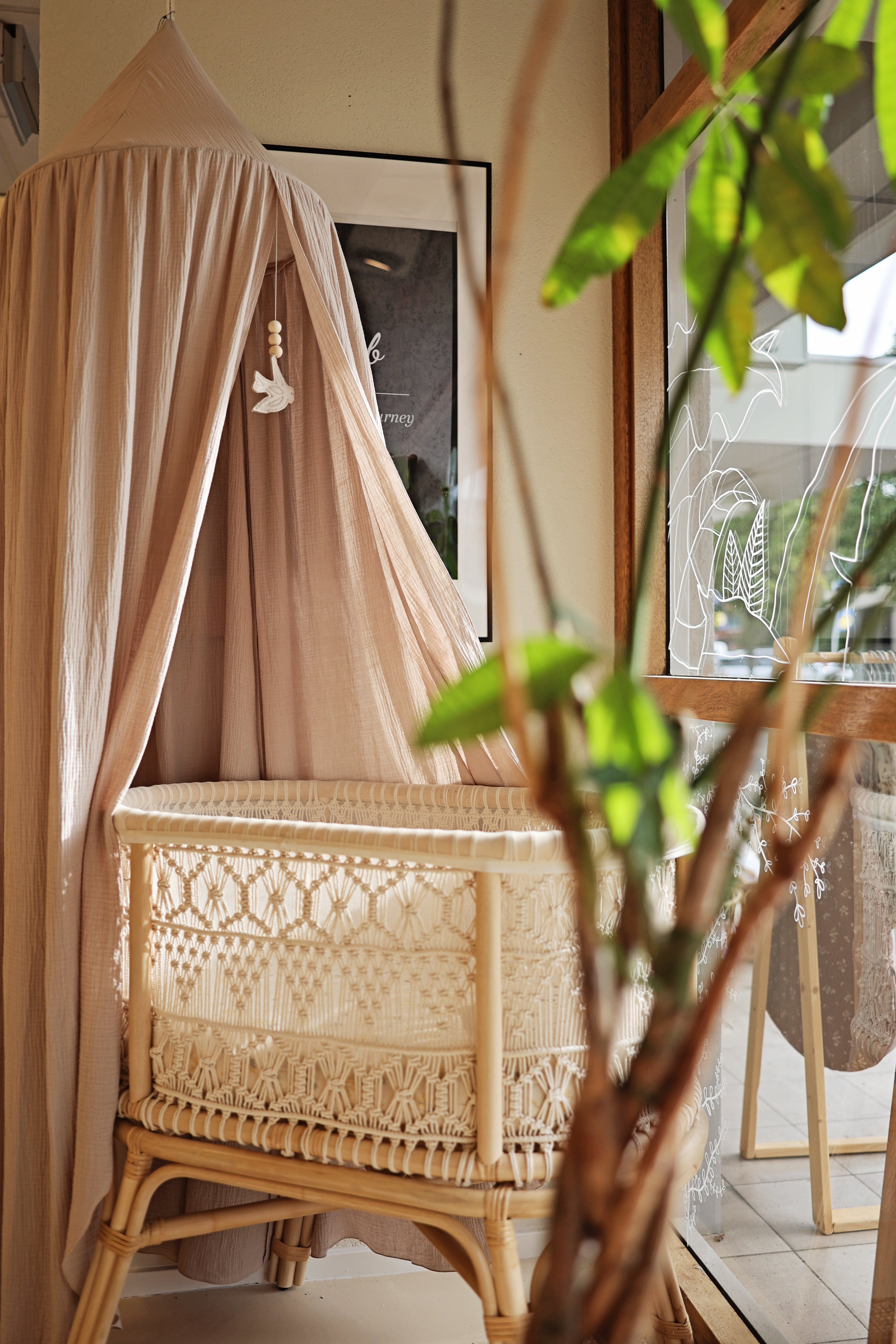 Macramé Rattan Rose Cradle mattress liner — Hola BB - Main Image