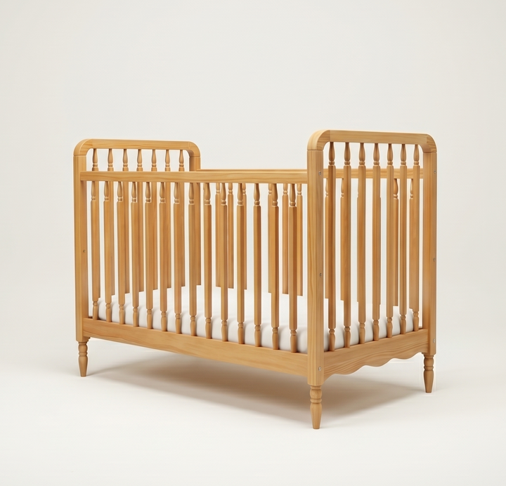 vintage style wooden cot in light solid wood