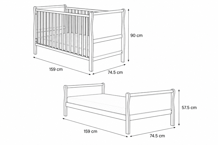 Woodies Noble 2-in-1 Umbaukinderbett 70x140 cm - Vintage