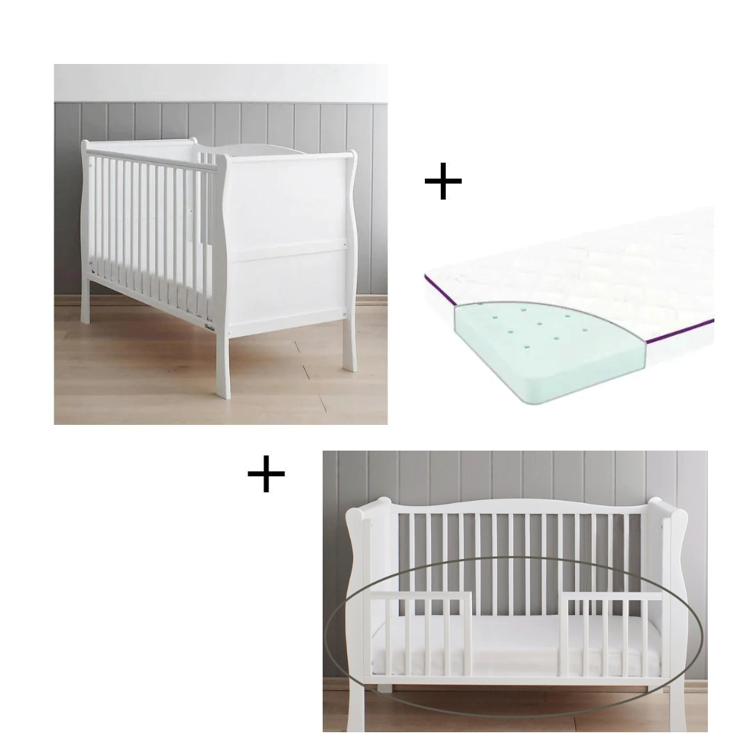 Woodies **Bundle Save 10%** Noble White Cot + Day bed side + Mattress  - Hola BB