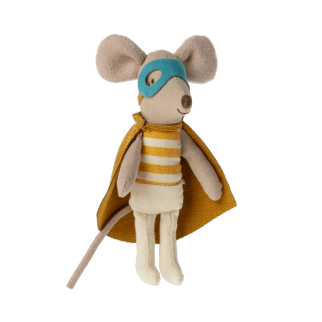 Maileg Maileg Little brother in matchbox super hero mouse  - Hola BB