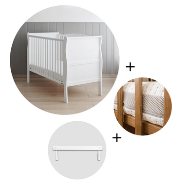 Woodies **Bundle Save 10%** Noble White 2 in 1 Cot Bed + Mattress + Toddler Rails  - Hola BB