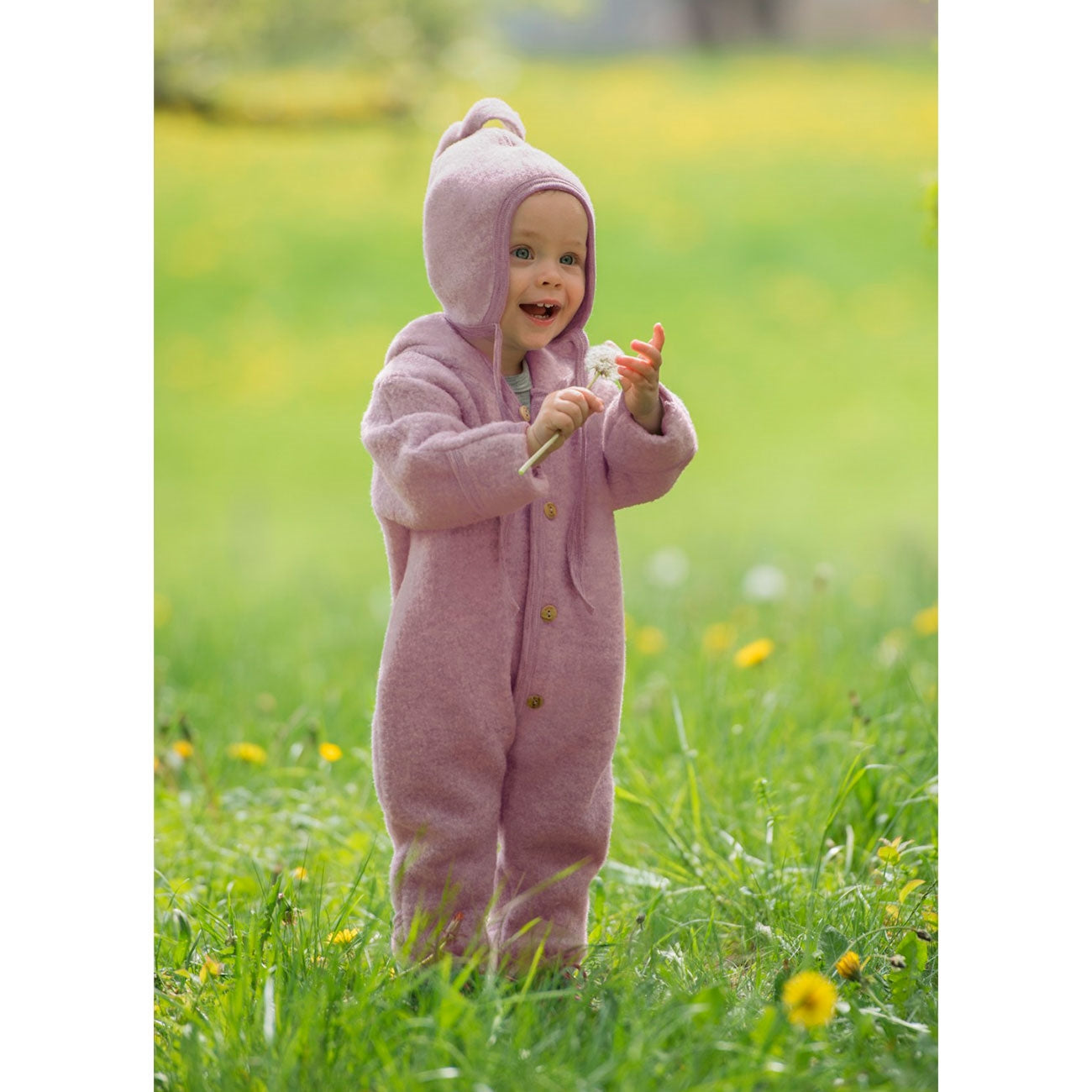Engel Hooded buttoned overall with cuffs - Rosewood mélange  - Hola BB